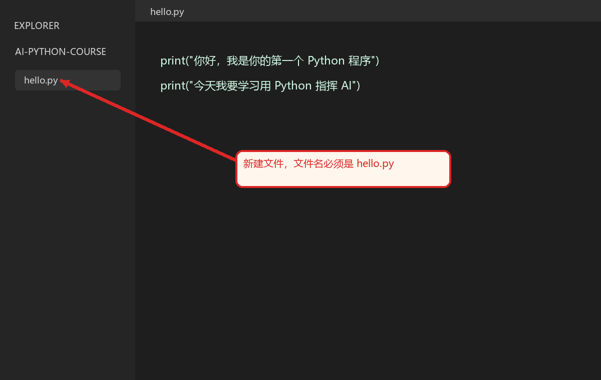创建 hello.py 文件示意图